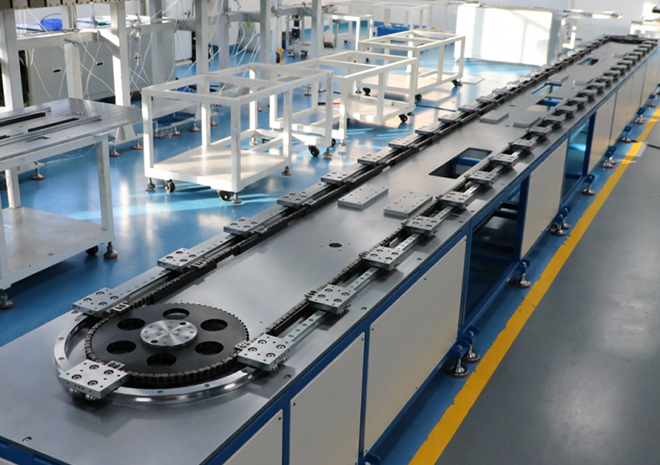 Multi-segment variable speed linear guide rail, circular guide rail conveyor line, batch assembly line for craft jewelry.